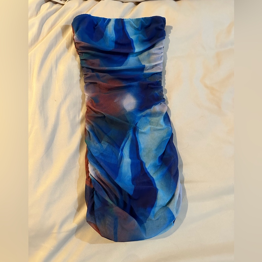 Princess Polly Blue and White Strapless Dress